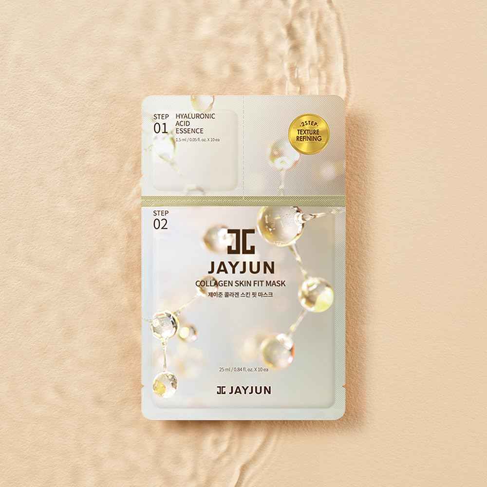 JAYJUN Collagen Skin Fit Mask (10 Sheets) – 2-Step All in one Hydration & Firming Ritual with Hyaluronic Acid & Marine Collagen 0.84 fl. oz.