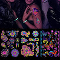 glaryyears 80+ Neon Temporary Tattoos, Glow UV Fake Charming Mandala Floral Butterfly Flowers Dreamcatcher designs, Women Girls Party Favor Supplies Night Pub 7 Sheets