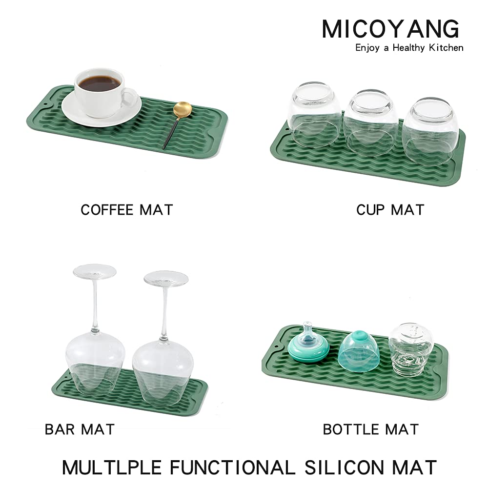 MicoYang Silicone Dish Drying Mat for Multiple Usage,Easy clean,Eco-friendly,Heat-resistant Silicone Mat for Kitchen Counter,Sink,Bar,Bottle,or Cup Green S 12 inches x 6 inches