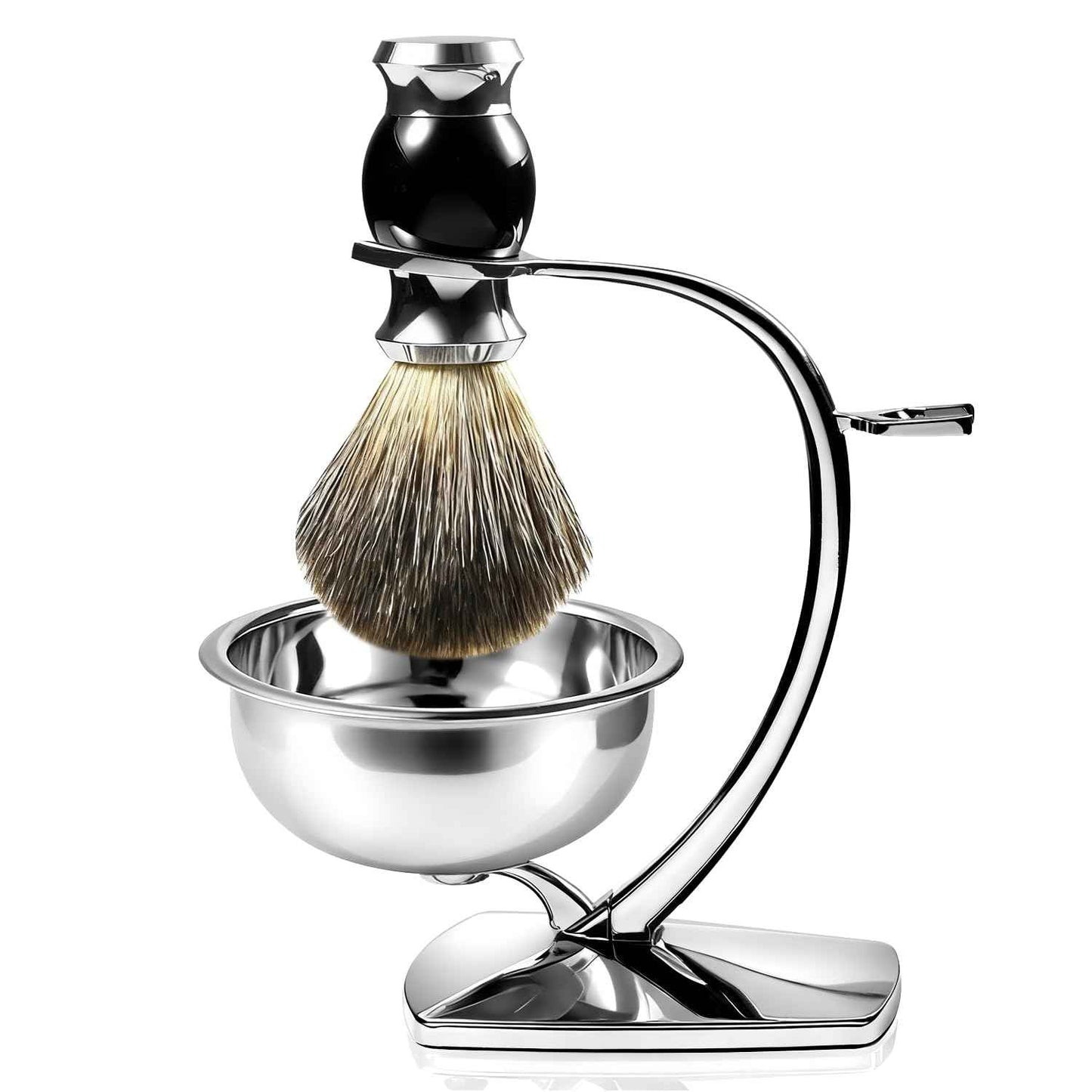 GRUTTI Shaving Bowl, Stand and Brush Set - 3-Piece Magnetic Base Bowl, Chrome Alloy Stand & Synthetic Brush | Razor Not Included