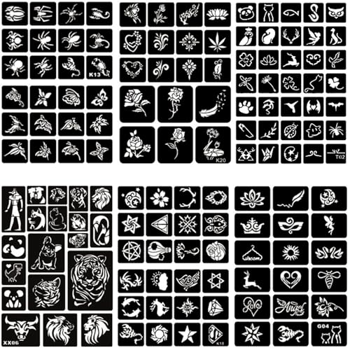 Henna Tattoo Stencils Kit Reusable for Man and Women, 423+PCS Tattoo Templates, Temporary Glitter Airbrush Tattoo Stencil