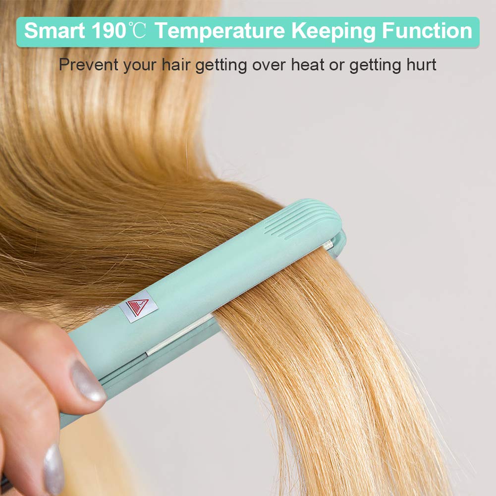 Mini Hair Straightener Ceramic Tourmaline Plate Flat Iron Curler Small Lightweight Portable Hair Styling Straightening Plate Curling Iron with Quick & Easy Heating for Women Girls(Matcha Green)