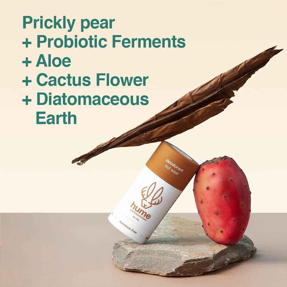 Hume Supernatural Aluminum Free Deodorant for Women & Men - Probiotic and Plant-Based, Long-Lasting Moisture Absorbing - Clean and Effective. (Out West - 2-Pack)