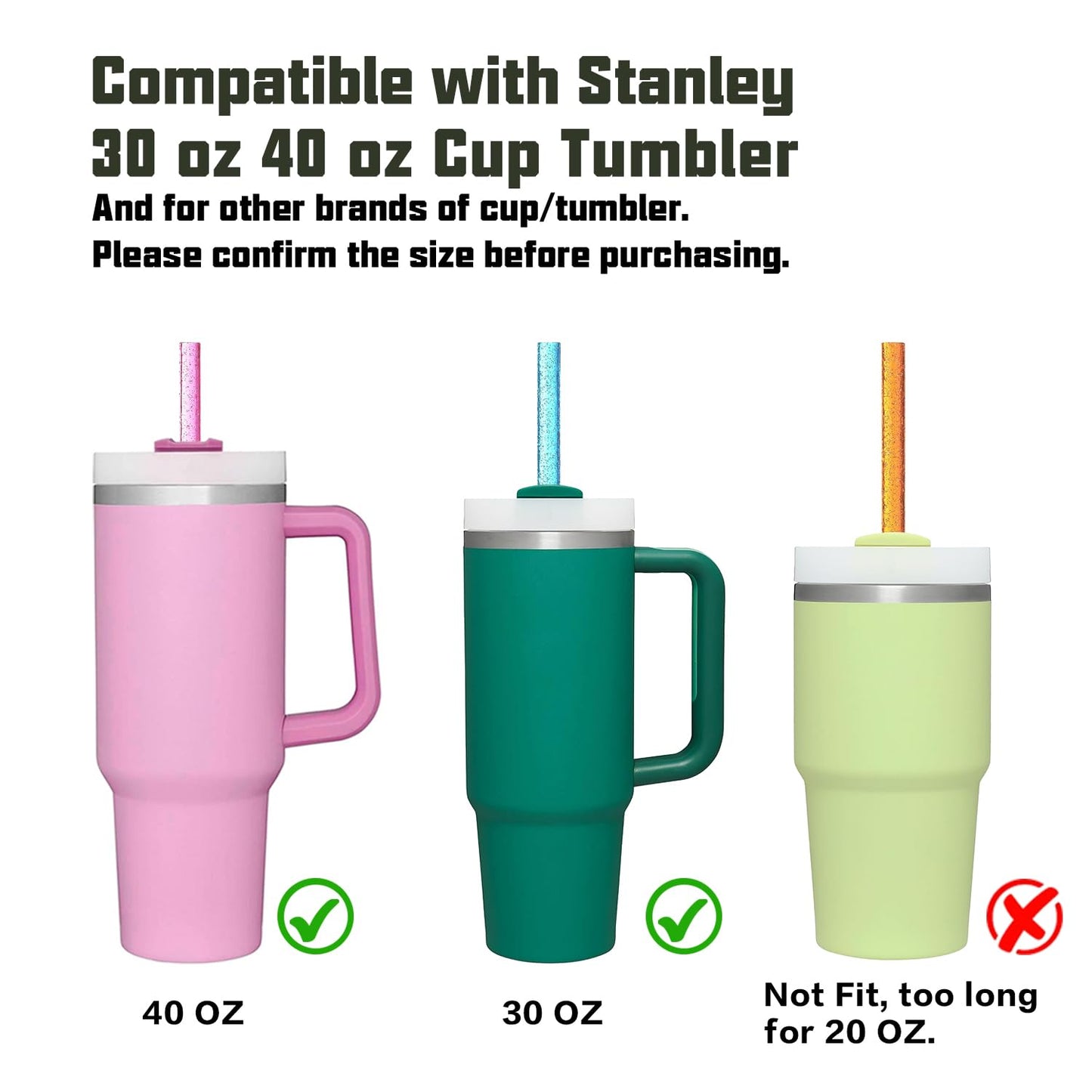 Replacement Straw Compatible with Stanley 40 oz 30 oz Cup Tumbler, 6 Pack Reusable Straw with Cleaning Brush, Plastic, Color, Dishwasher Safe