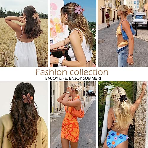 Flower Hair Claw Clips 6 Pack - Matte Large Clips for Thick Hair