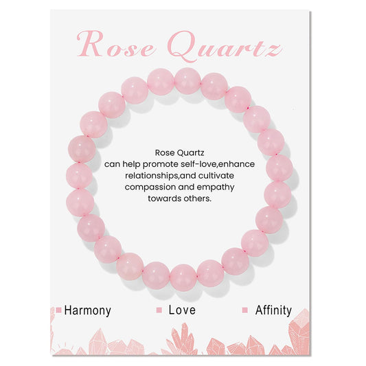 Rose Quartz Bracelets for Women 8mm Handmade Stretch Bracelet Pink Quartz Bracelet Natural Stone Crystal Beaded Bracelet Healing Bracelets Rose Quartz Jewelry for Women Girls