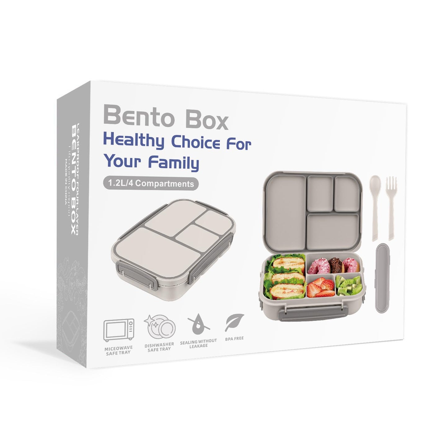 Amathley Lunch Box Kids,Bento Box Adult,Leakproof Lunch Containers for Adults/Kids/Toddler,1200ML-4 Compartments bento Lunch box with Utensil,Microwave & Dishwasher & Freezer Safe (White)