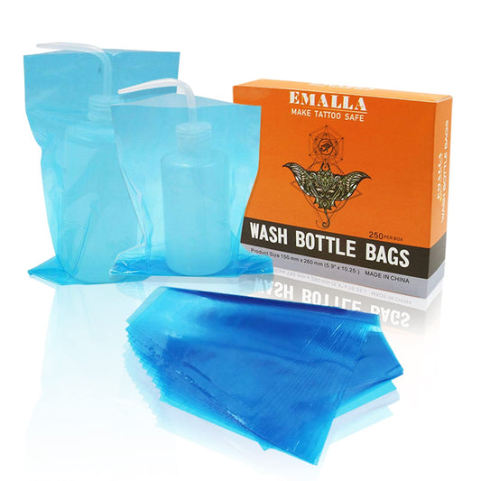 Tattoo Wash Bottle Bags - Yuelong 250PCS Disposable Blue Tattoo Wash Bottle Covers Sleeves 6 X 10 Inch Squeeze Bottle Bag Cover Barrier for Tattoo Bottles Tattoo Cleaning Tattoo Supplies (Blue bags)