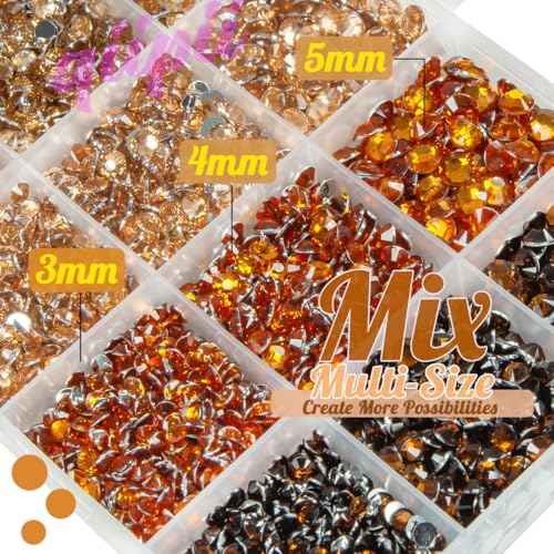 Resin Rhinestones for Bedazzling Crafting 3mm 4mm 5mm 4 Color Champange Golden Orange Brown Flatback Crystal Gems Stones Bulk Crystals Diamonds for Nails Face Makeup Tumblers Bottles DIY Crafts