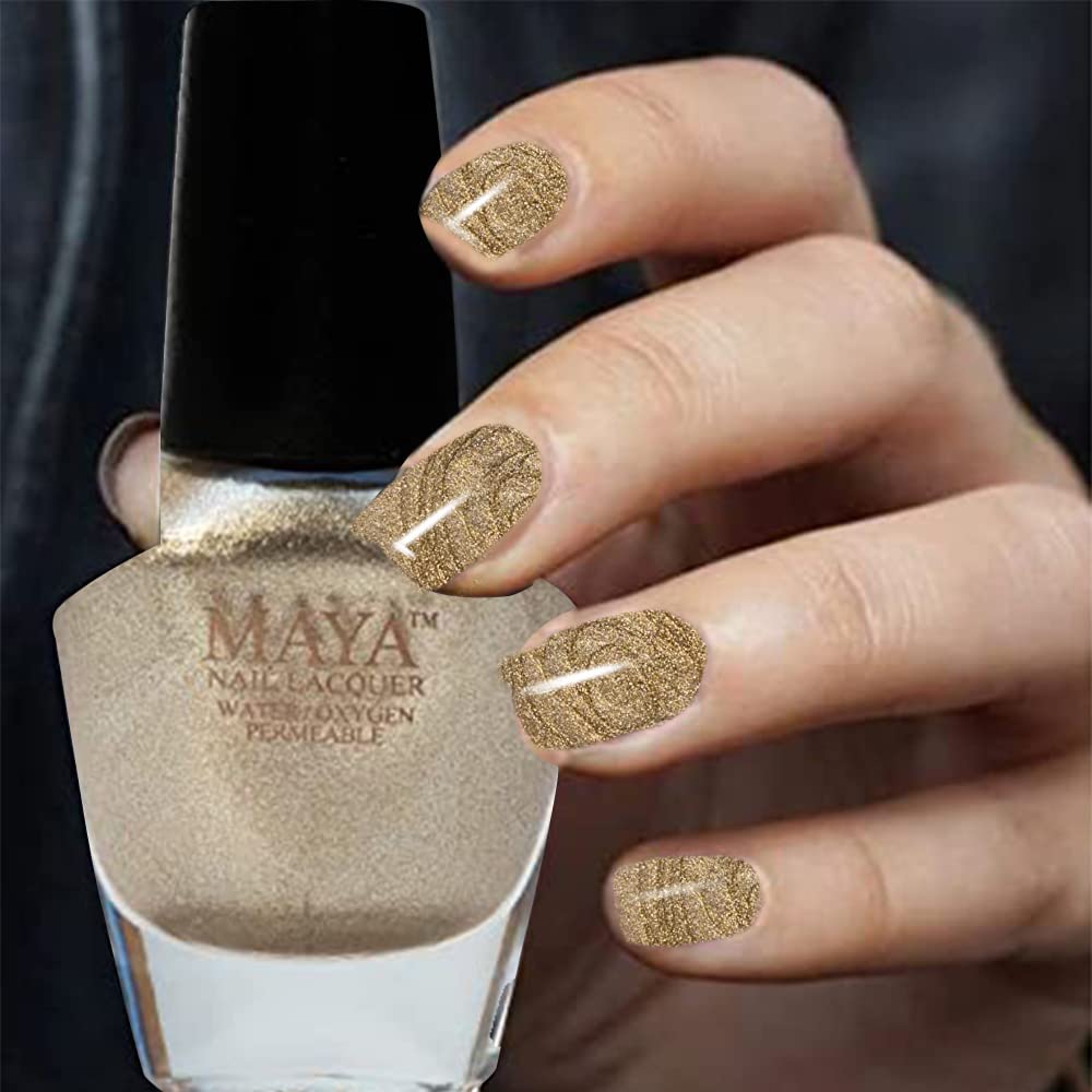 MAYA Cosmetics Halal Breathable Quick Dry Nail Polish, Vegan and Cruelty Free, Oxygen & Water Permeable Nail Lacquer, Non Toxic Gentle On Nails, Gold Digger