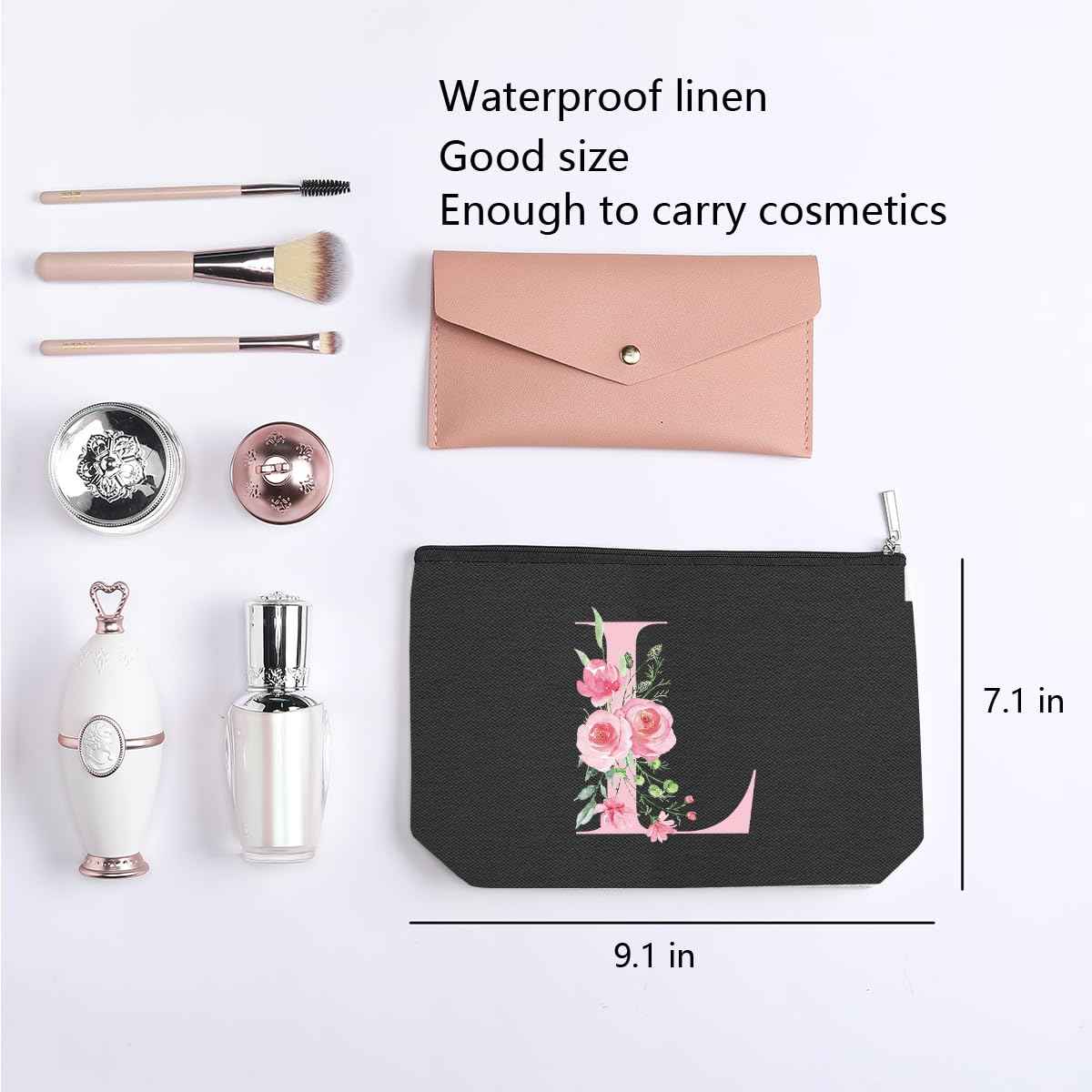 kdxpbpz A-Z Personalized Cosmetic Bag Monogrammed Makeup Bags Bridesmaid Gifts Custom Toiletry Pouch Gifts for Women Mom Best Friend Sister Bride Bridesmaid (L)