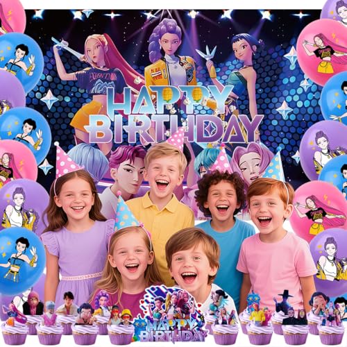 Anime Birthday Party Decorations Set - Banner, Cake Topper & Balloons