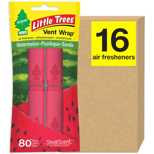 LITTLE TREES Car Air Freshener. Vent Wrap Provides Long-Lasting Scent, Slip on Vent Blade. Watermelon, 16 Air Fresheners, 4 Count (Pack of 4)