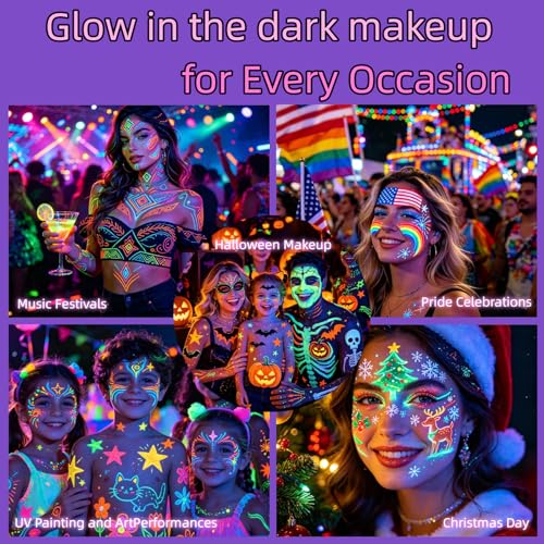 UV Neon Face Paint Markers - 6 Dual-Ended Pens, 12 Colors