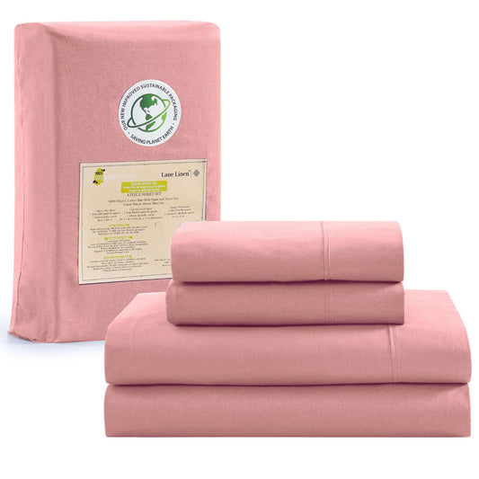 LANE LINEN 100% Organic Cotton Twin XL Sheets Set, 3-Piece Pure Organic Cotton Percale Sheets, Cotton Bedsheets, Ultra Soft Bedding Sheets, Breathable, Fits Mattress Upto 15" Deep - Rose Dawn