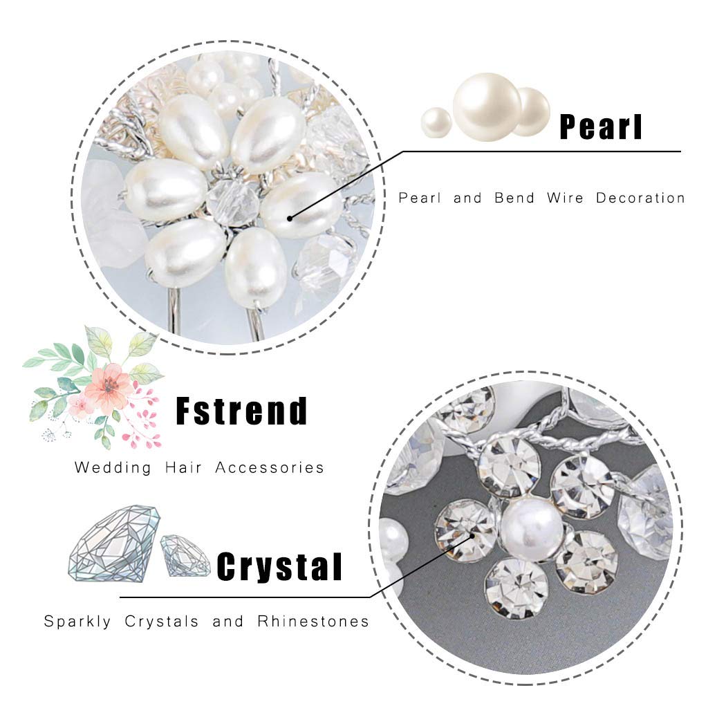 Fstrend Bridal Wedding Hair Pins Silver Sparkly Rhinestones Pearls Hair Pin Crystals Bride Hairpieces Leaves Hair Accessories for Women and Girls(Pack of 2) (Silver)