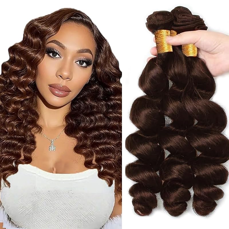 #4 Brown Loose Deep Wave Human Hair Bundles 28in 3pcs