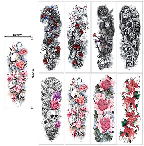 Full & Half Arm Temporary Tattoo Stickers, 17 Sheets Floral