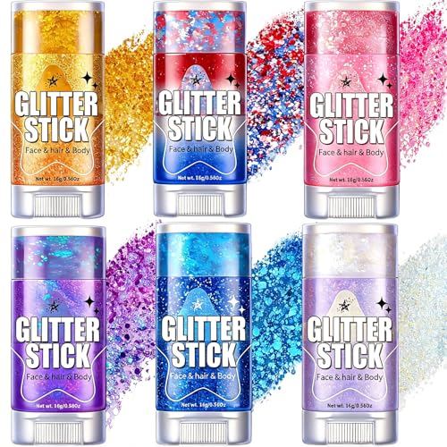 AROIC Patriotic Glitter Stick Set - 6 Pack Red, White & Blue