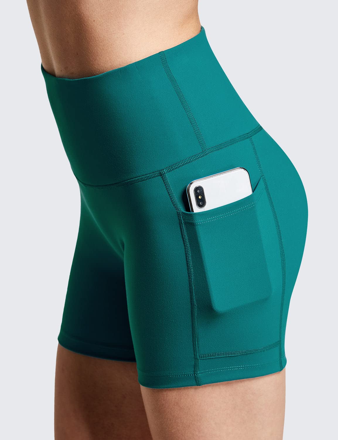 BALEAF Biker Shorts Women Yoga Gym Workout Spandex Running Volleyball Tummy Control Compression Shorts with Pockets Soft 5" Teal XS