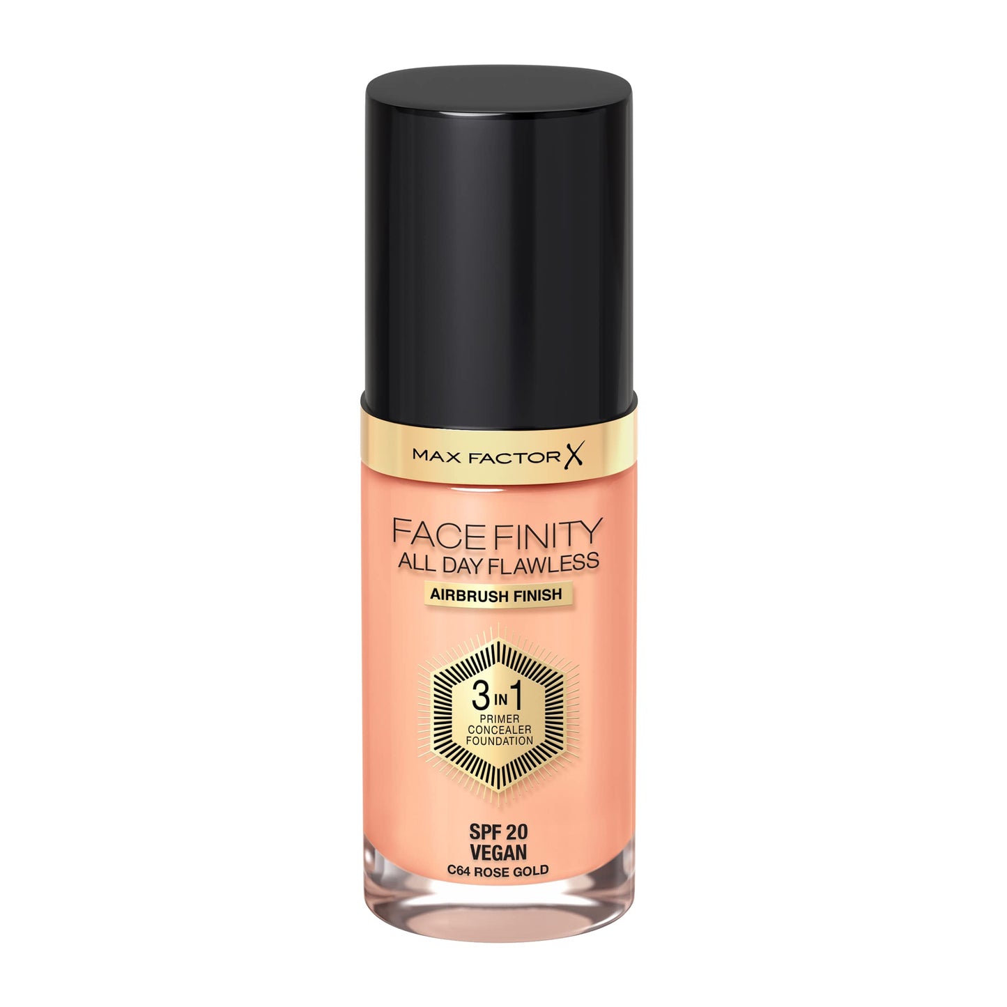 Max Factor Facefinity 3-in-1 All Day Flawless Liquid Foundation, SPF 20-64 Rose Gold, 30 ml