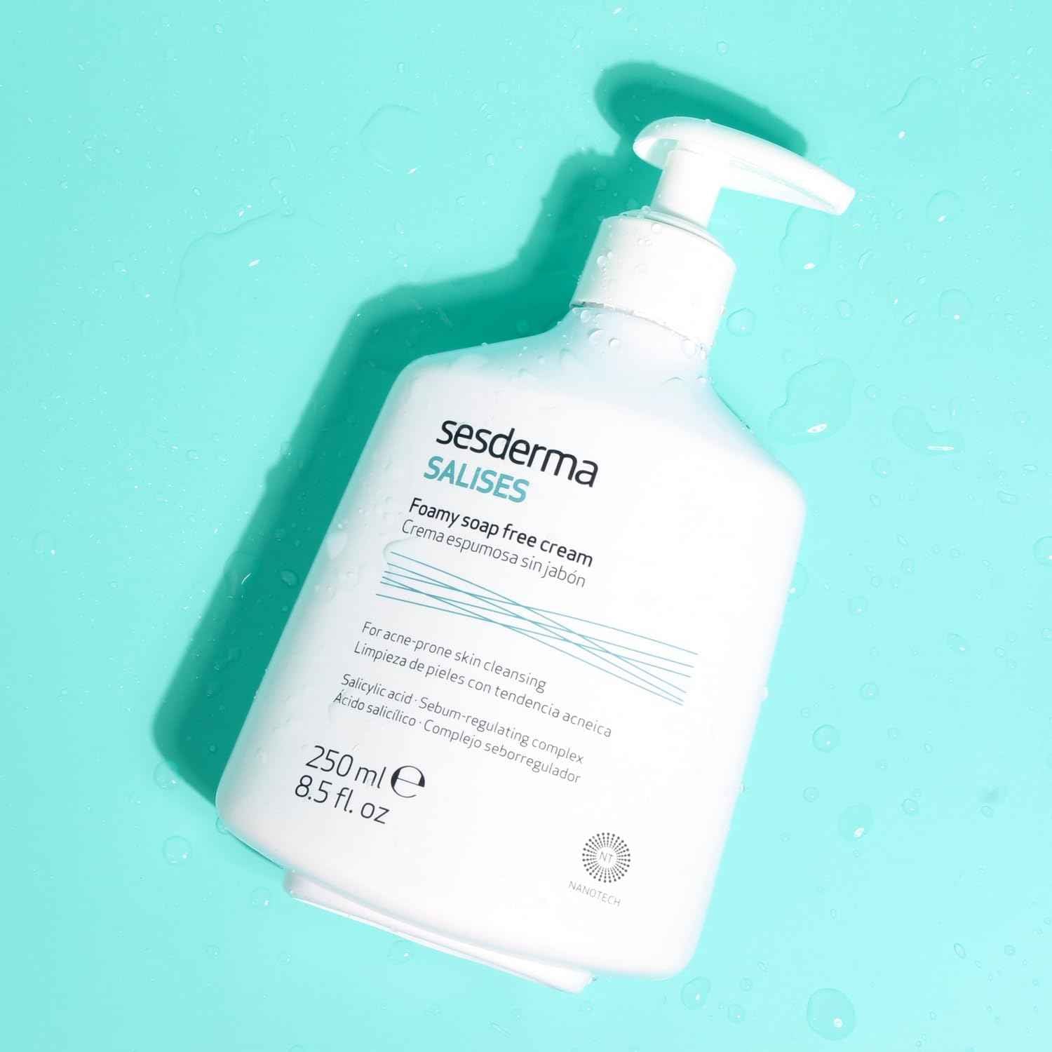 Sesderma SALISES Foamy Soap-Free Cream, Gentle Face Wash for Oily & Acne-Prone Skin, Salicylic Acid Pore Cleanser, 8.5 fl oz