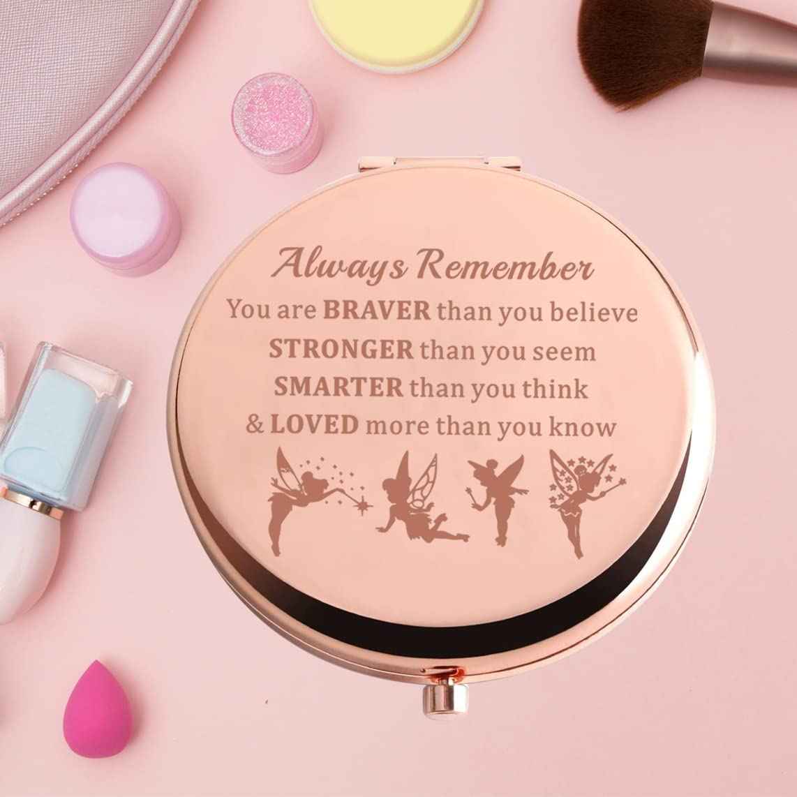 KEYCHIN Fairy Tale Pocket Mirror Fairy Pixie Cartoon Fans Gifts You are Braver Stronger Smarter Than You Think Compact Makeup Mirror for Women Girls Teenagers (Fairy Tale Mirror-RG)