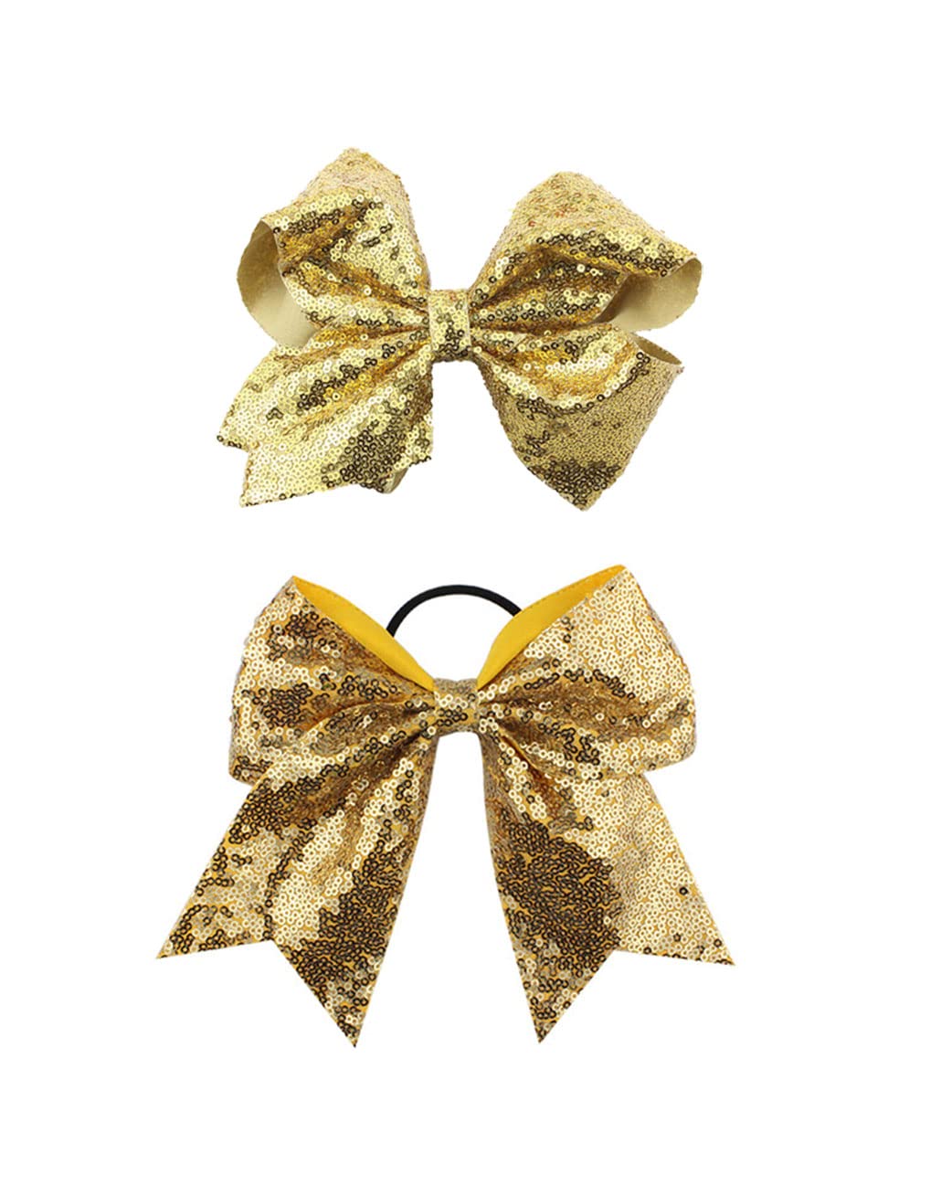 Christmas Cheer Bows Girls Glitter Sequin Bowknot Christmas Ponytail Holder Jumbo Bow BBG84 (B1-Gold Set)