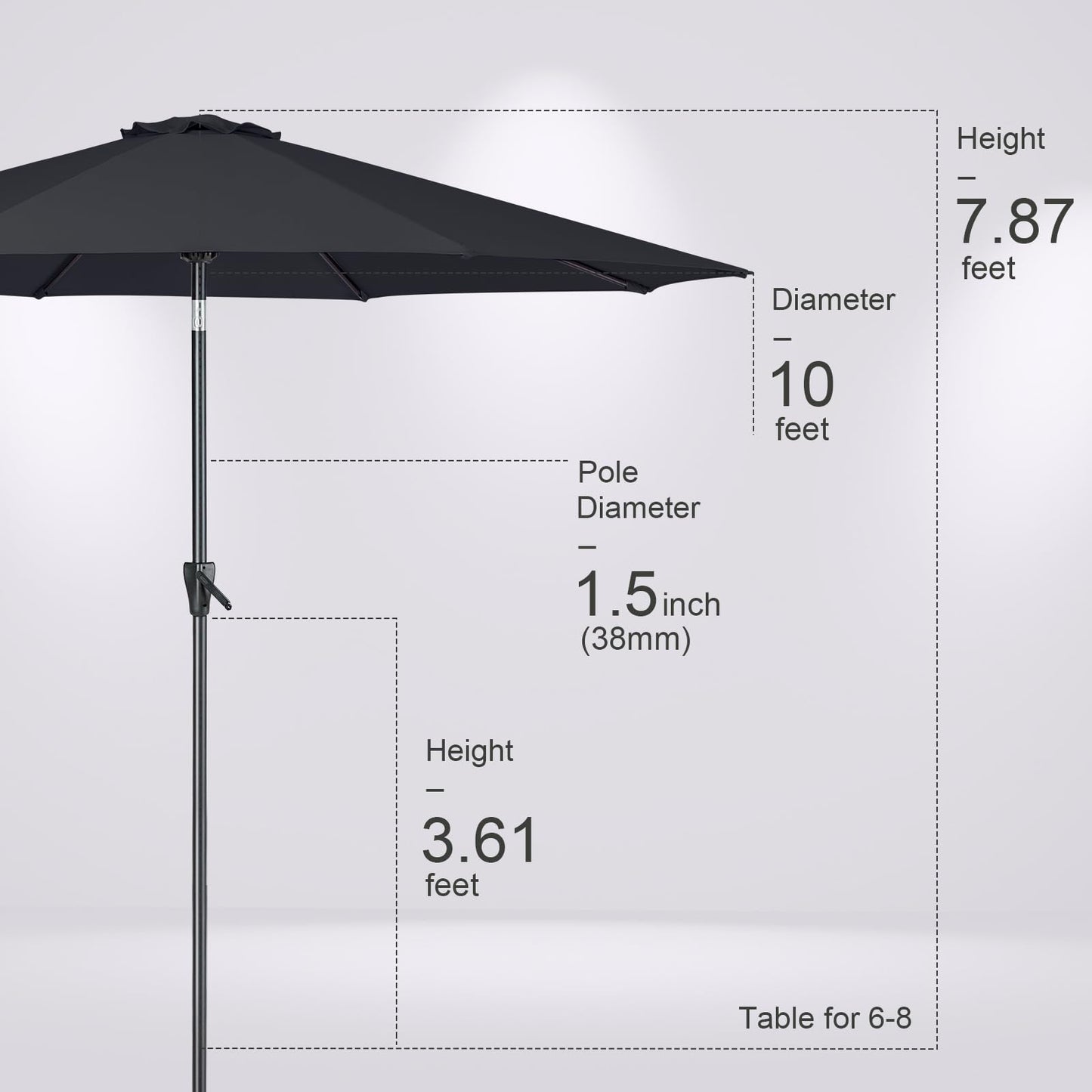 Tempera 7.5ft Patio Market Outdoor Table Umbrella with Push Button Tilt and Crank,Large Sun Umbrella with Sturdy Pole&Fade resistant canopy,Easy to set,Space Grey