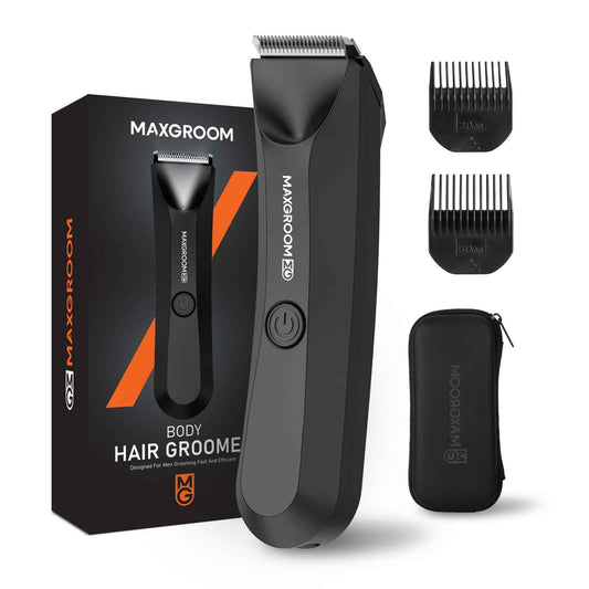 MAXGROOM Manscape Body Hair Trimmer for Men, IPX7 Waterproof Pubic & Groin Hair Trimmer- Electric Ball Shaver with LED Light, Ceramic Blade, USB Rechargeable & Travel Pouch