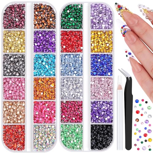 10,000 Pcs Flatback Resin Nail Rhinestones Kit - Colorful Gems & Tools