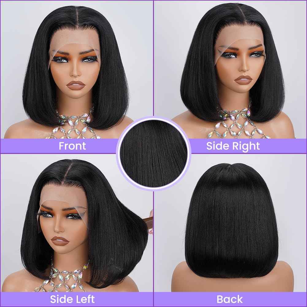 TONGMAY Short Straight Bob Wig Human Hair 13x4 Lace Frontal Bob Wig HD Transparent Bob Lace Front Wigs for Women 180 Density Glueless Wigs Human Hair Brazilian Virgin Bob Wig Natural Black 12 Inch