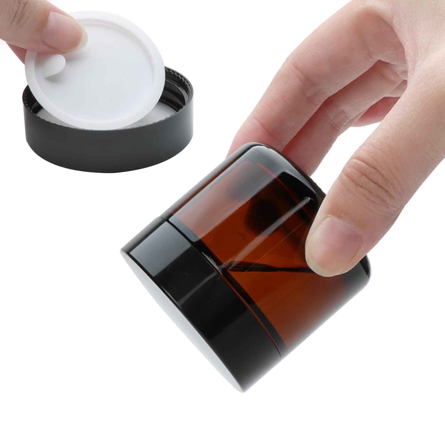 2oz Small Travel Containers with Black Lids,48 Pack Amber Glass Jars with Mini Disposable Spatula for Toiletries，Travel Storage，Makeup Beauty Products, Lotions, Powders and Ointments