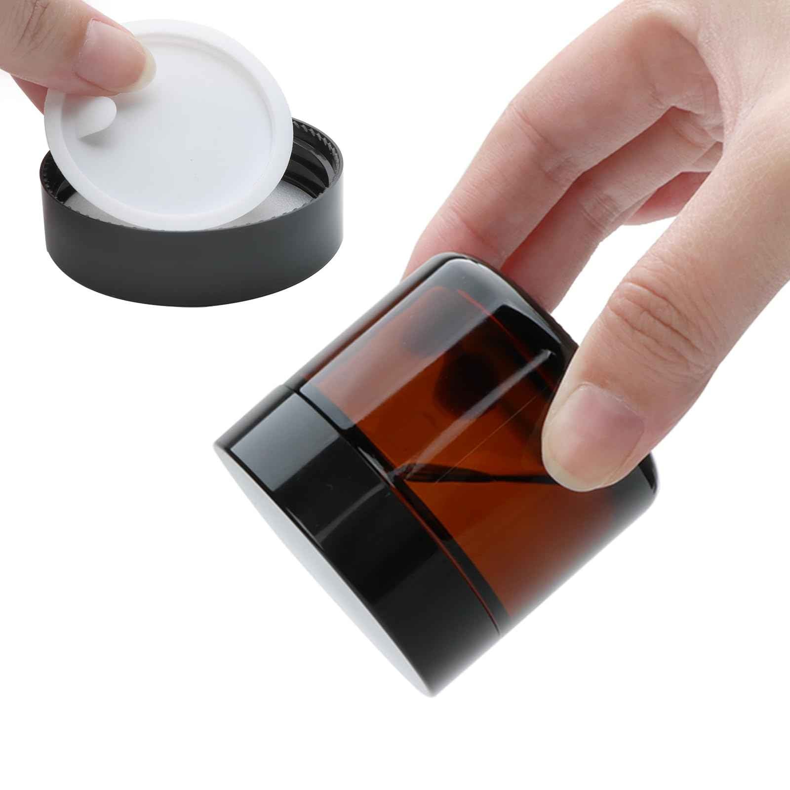 2oz Small Travel Containers with Black Lids,48 Pack Amber Glass Jars with Mini Disposable Spatula for Toiletries，Travel Storage，Makeup Beauty Products, Lotions, Powders and Ointments