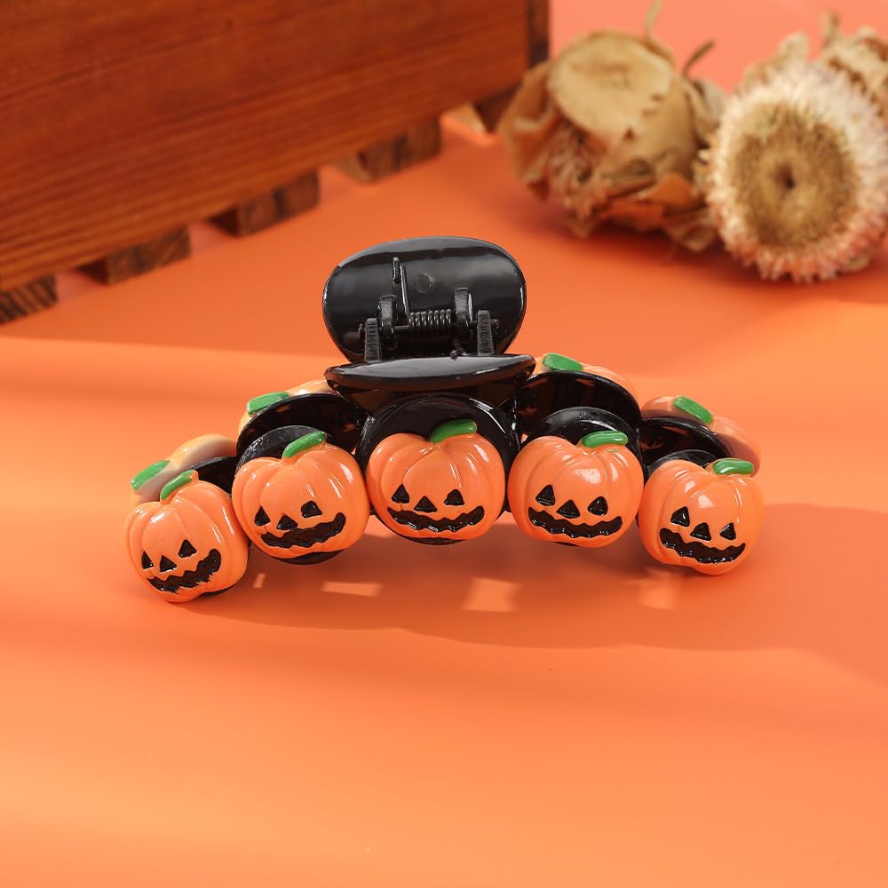 1Pcs Halloween Hair Clips 5D Stereoscopic Pumpkin Design Hair Claw Clips for Thick or Long Hair Large Size Halloween Hair Accessories for Women Strong Hold Clamp Jaw Clips for Cosplay Hair Supplies