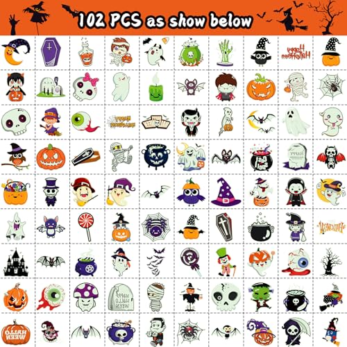 Glow in Dark Halloween Temporary Tattoos for Kids, 102 Designs