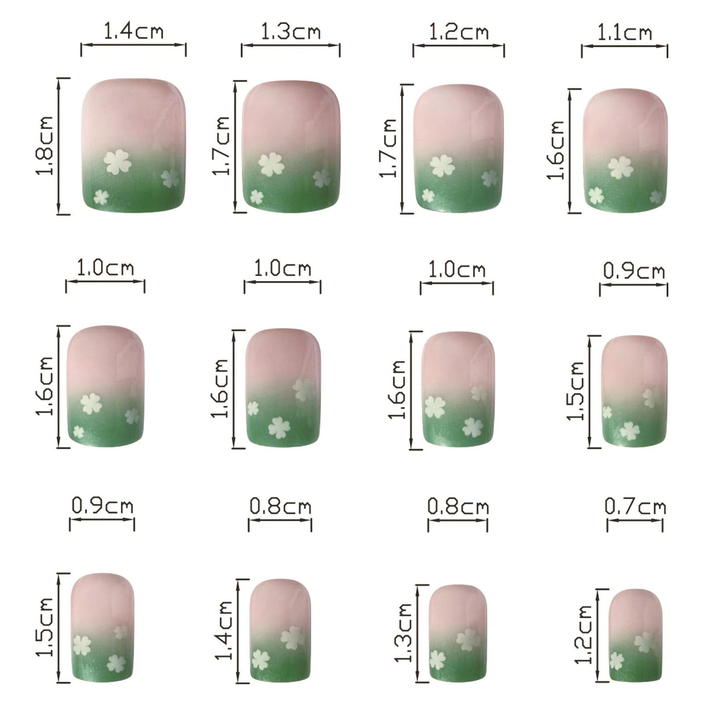 SINHOT St. Patrick's Day Press on Nails Short Square Spring Nails Shamrock French Fake Nails with Glue Green Nails False Nails Squoval Acrylic Nails 24pcs