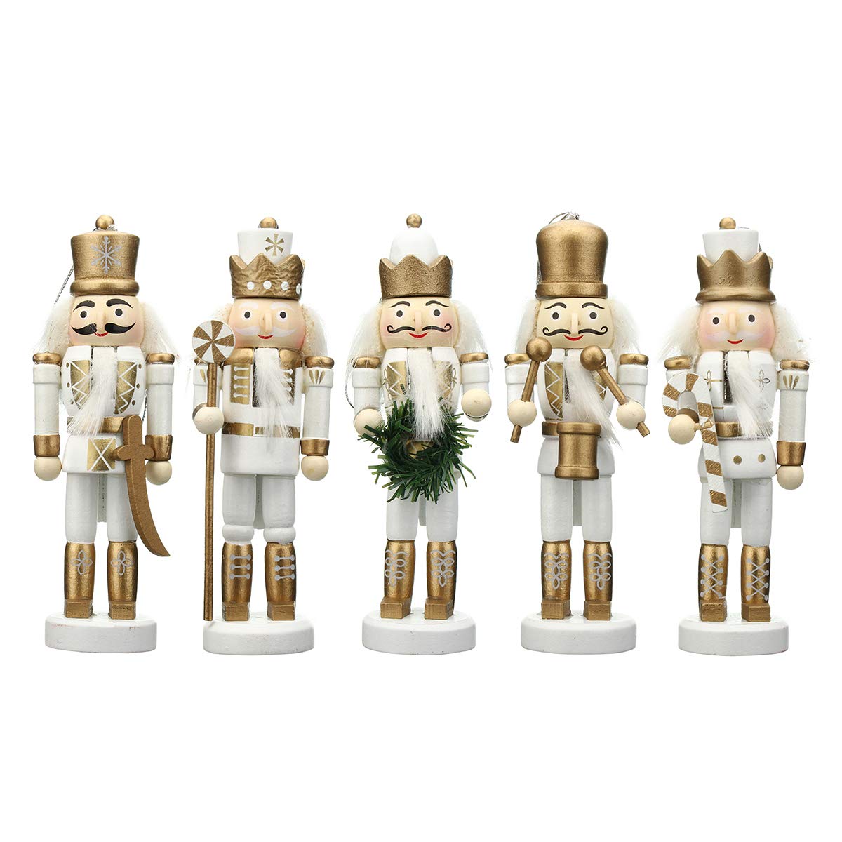 BlueSpace Christmas Nutcracker Ornaments Set Wooden Nutcrackers Hanging Decorations for Christmas Tree Figures Puppet Gifts (5", White)