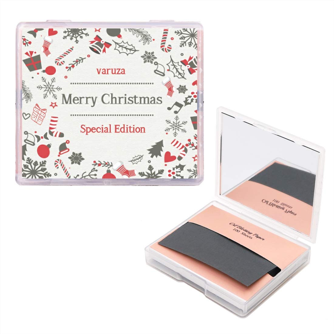 [200 Counts + Mirror Case] Christmas Edition Natural Bamboo Charcoal Oil Blotting Sheets for Face with Mirror Case