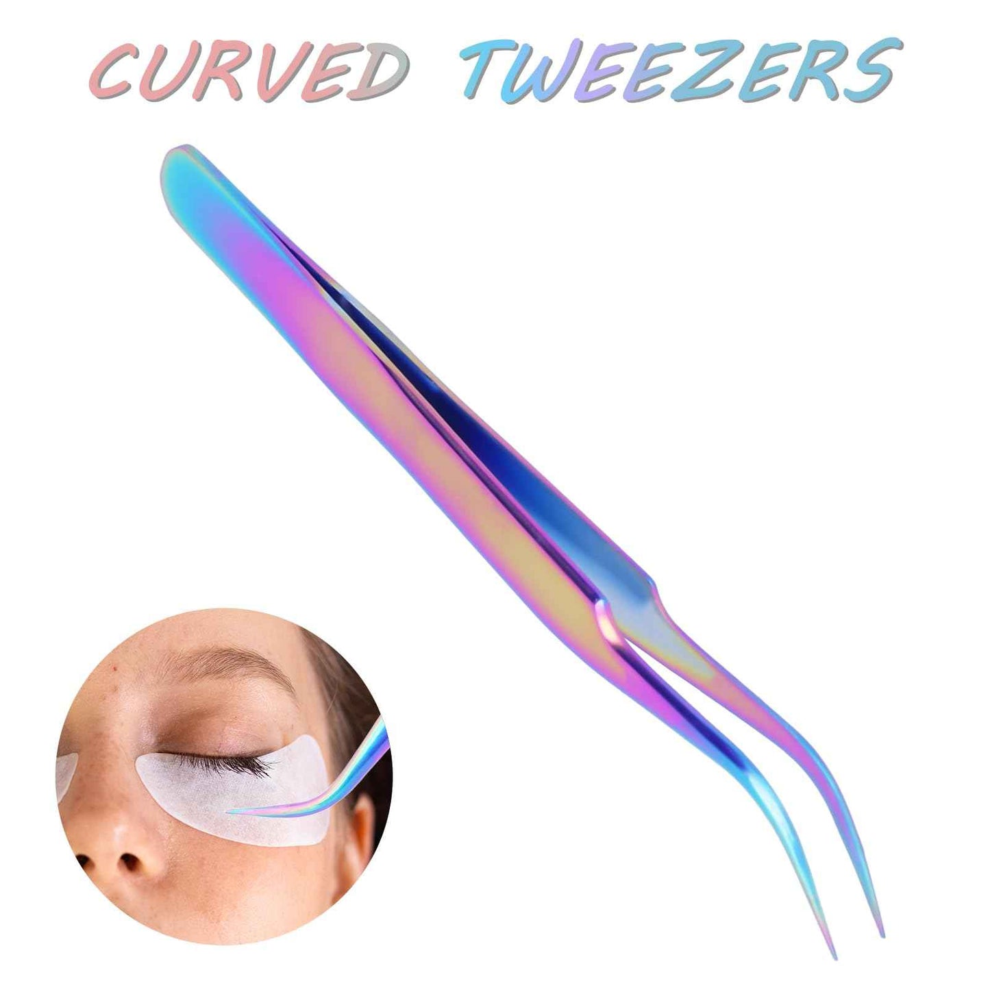 2pcs Precision Nail Art Eyelash Extension Tweezers - Stainless Steel False Lash Application Tools, Curved & Straight Tip