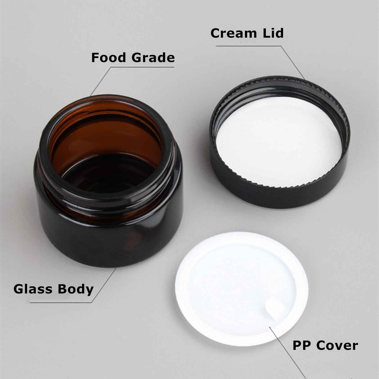 Zentriqlla 36 Pack 1oz Amber Glass Jars with Black Lids, Small Round Cosmetic Jars with with Inner Liners, Glass Containers for Homemade Creams, Candle, Skincare, Lotion, Travel