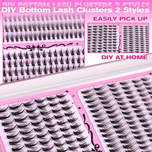 wiwoseo Spiky Bottom Lash Clusters with Bottom Lashes Clusters Wispy Lash Clusters Eyelash Clusters Eyelash Extensions Under Cluster Lashes Natural Individual Lashes Bottom Lash Extensions (240pcs)