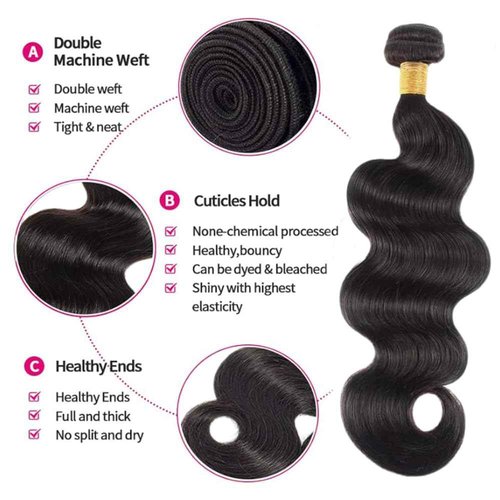 Color #1b Human Hair Bundle Natural Black Body Wave 3 Bundles 14 16 18 inch Real Natural Black Body Wave Human Hair Extensions 1B Color 150g