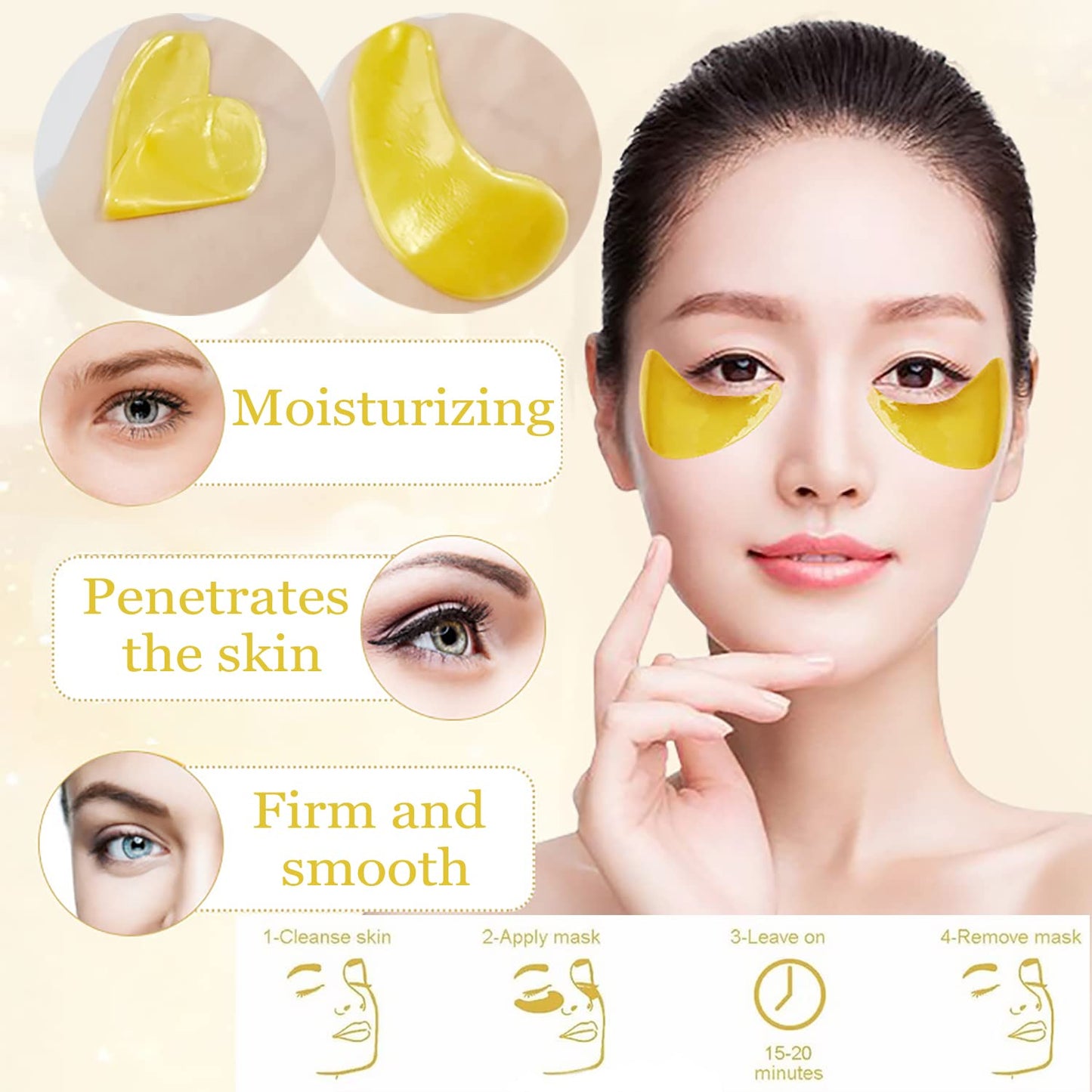 Eakroo 20 Pairs Lip Masks & Eye Mask, Power Crystal Gel 24K Lip Eye Mask, Effectively Nourishes the Lip & Eye Skin, Anti-Aging Eye Patches for Moisturizing, Reducing Fine Lines Dark Circle