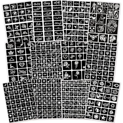 Henna Tattoo Stencils Kit Reusable for Man and Women, 423+PCS Tattoo Templates, Temporary Glitter Airbrush Tattoo Stencil