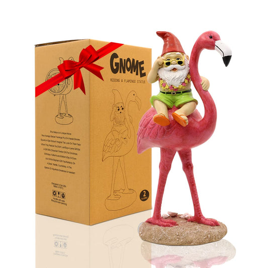 Goodeco 11 "Gnome and Flamingo Garden Statue - Perfect Birthday & Mom Gifts, Flamingo Gifts for Women, Pink Flamingo Decor for Home and Garden (Male)