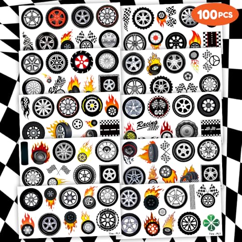 100 PCS Racing Checkered Flag Temporary Tattoos - Party Favors