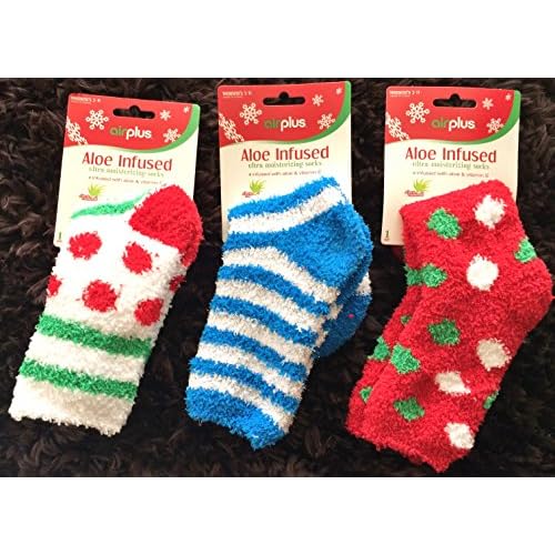 Airplus Aloe Infused Ultra Moisturizing Socks - Holiday Colors - Pack of 3 Pairs - Colors Will Vary