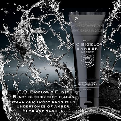 C.O. Bigelow Elixir Black Hair & Body Wash for Men, Pack of 2 Musk & Vanilla Scented Men's 2 in 1 Shampoo & Body Wash, 8 Fl Oz