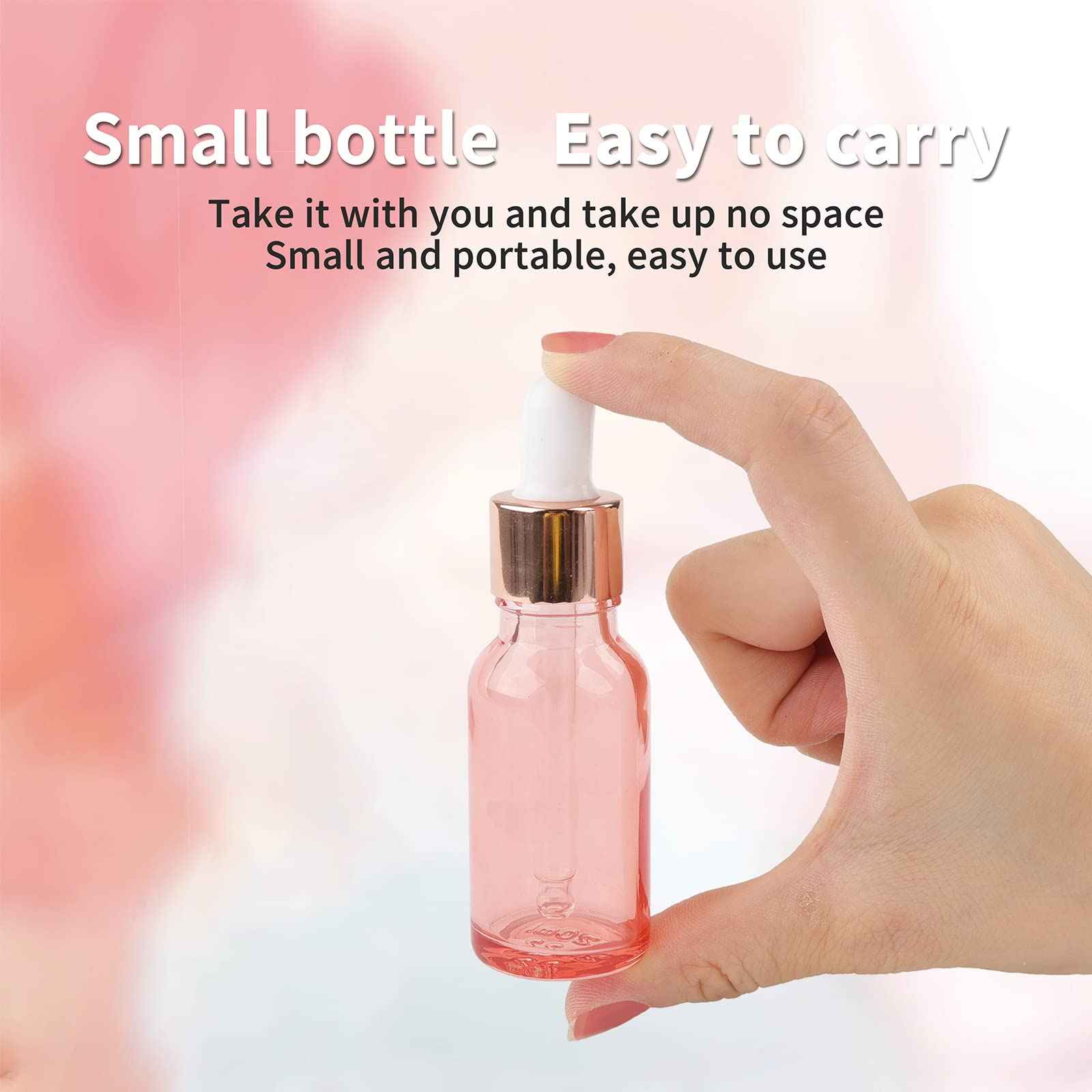 Kesell 7 Pack 20ml Pink Dropper Bottles, Empty Refillable Glass Sample Vials Essential Oils DIY Perfume Travel Container, With Rose-Gold Cap And 3 Funnels